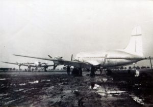 L-049 „Constellation“ (on the left) and C-54A „Skymaster“ (on the rigt) Transport Aircraqft at the military airfield near Žatec the first half of July 1948 , July 1948 (fore) Courtesy of the I.A.F. and I.D.F. Archives)